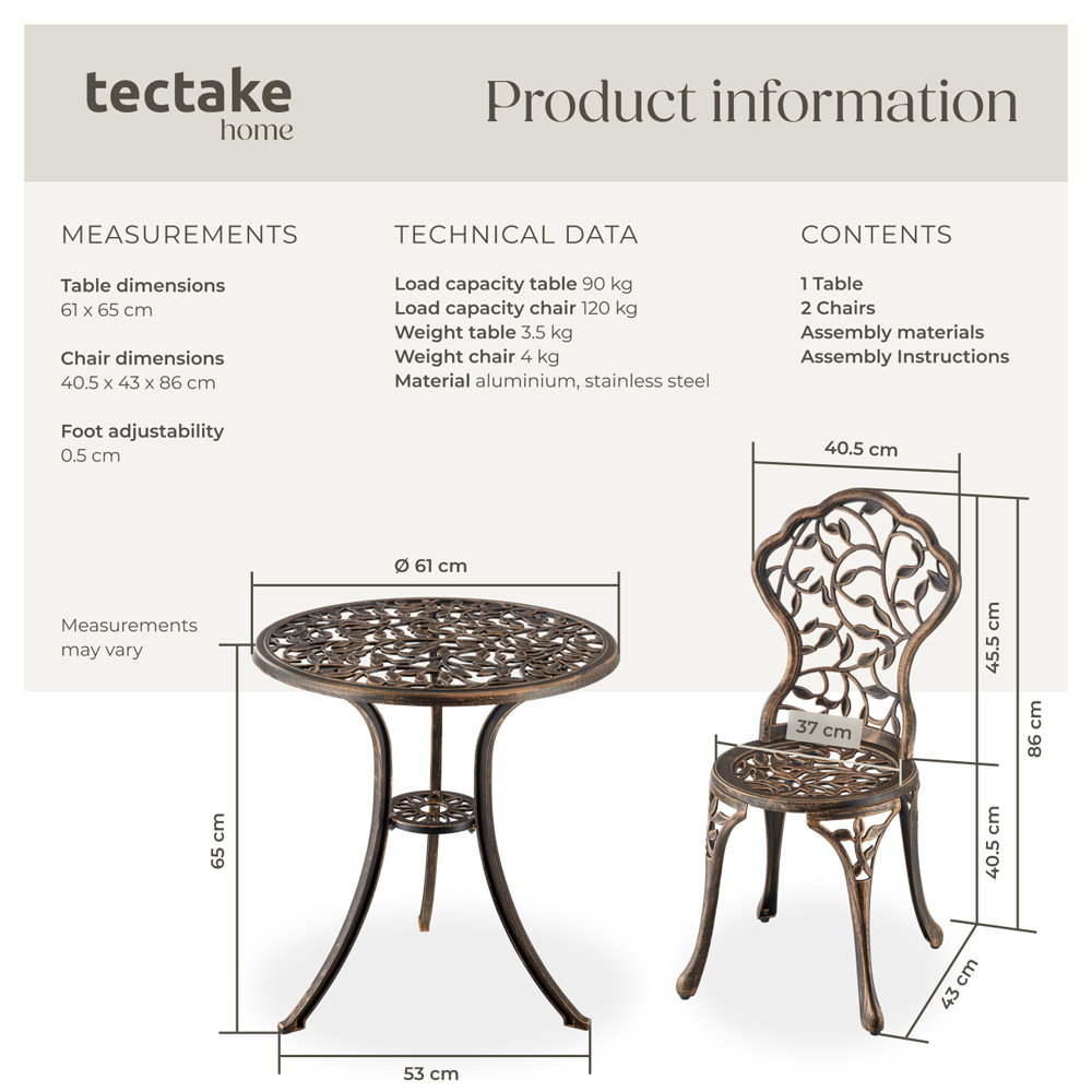 tectake 2 Seater Vintage Bronze Look Garden Furniture Set Image 9
