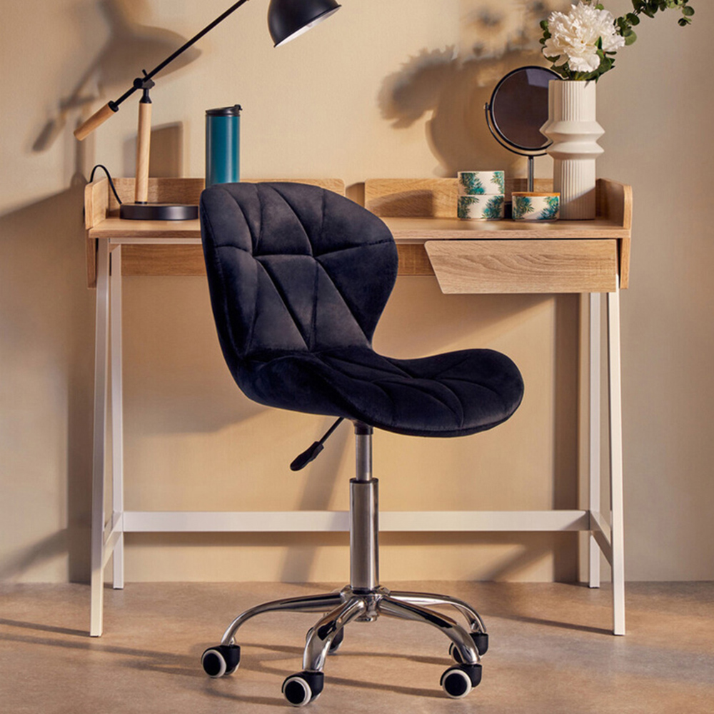 Premier Housewares Black Velvet Quilted Home Office Chair Image 8