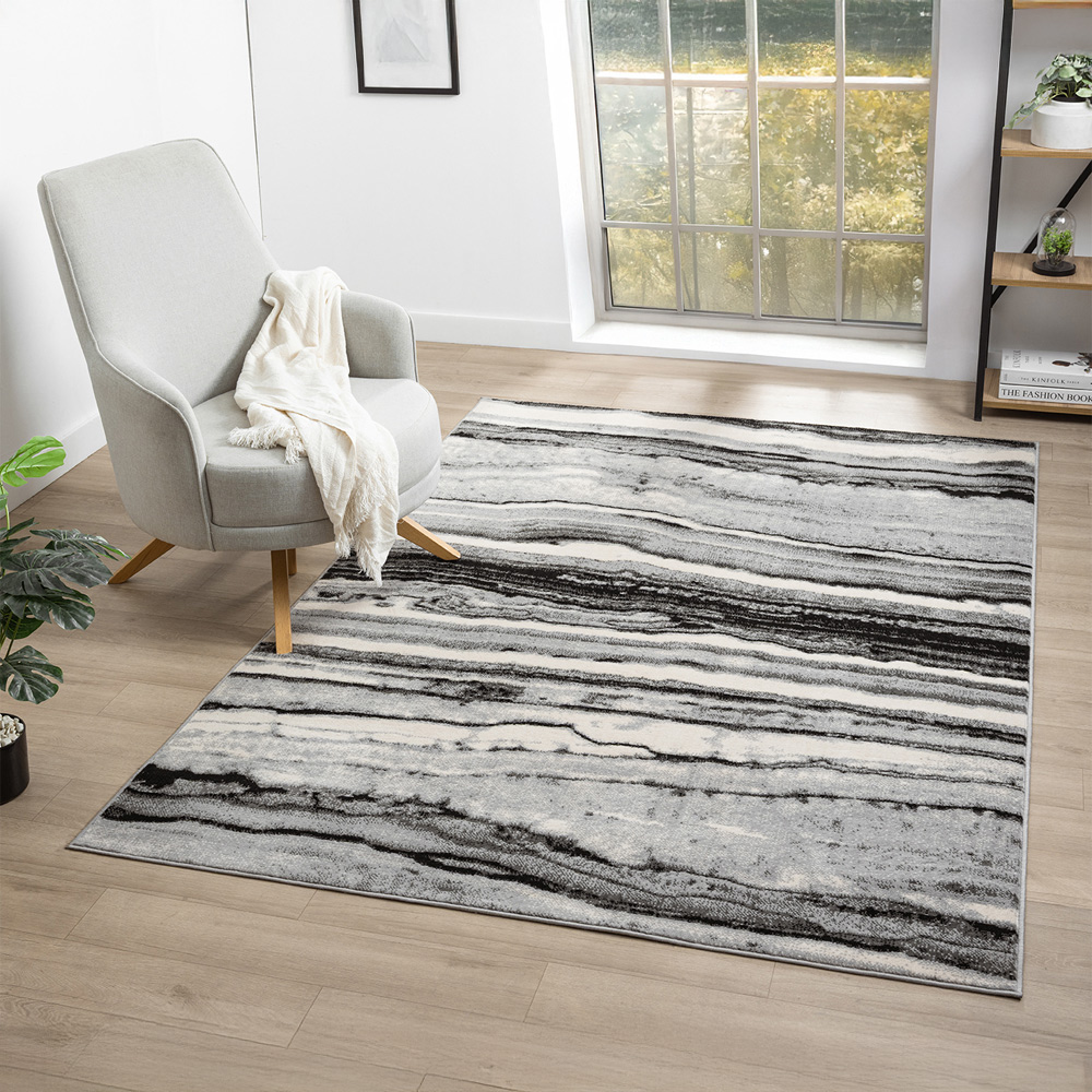 Desire Rugs Obsidian Grey Coast Waves Abstract Rug 120 x 170cm Image 2