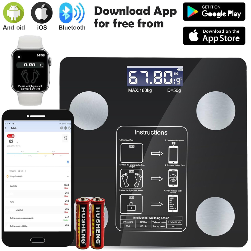 ATEK Bluetooth Smart Digital Blue Body Fat Scale 180kg Image 4