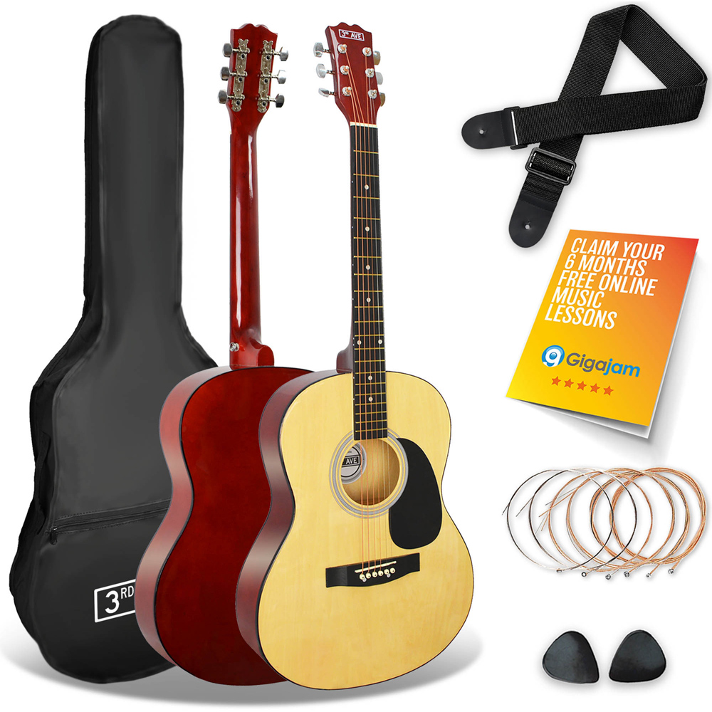3rd Avenue Natural Full Size Acoustic Guitar Set Image 1