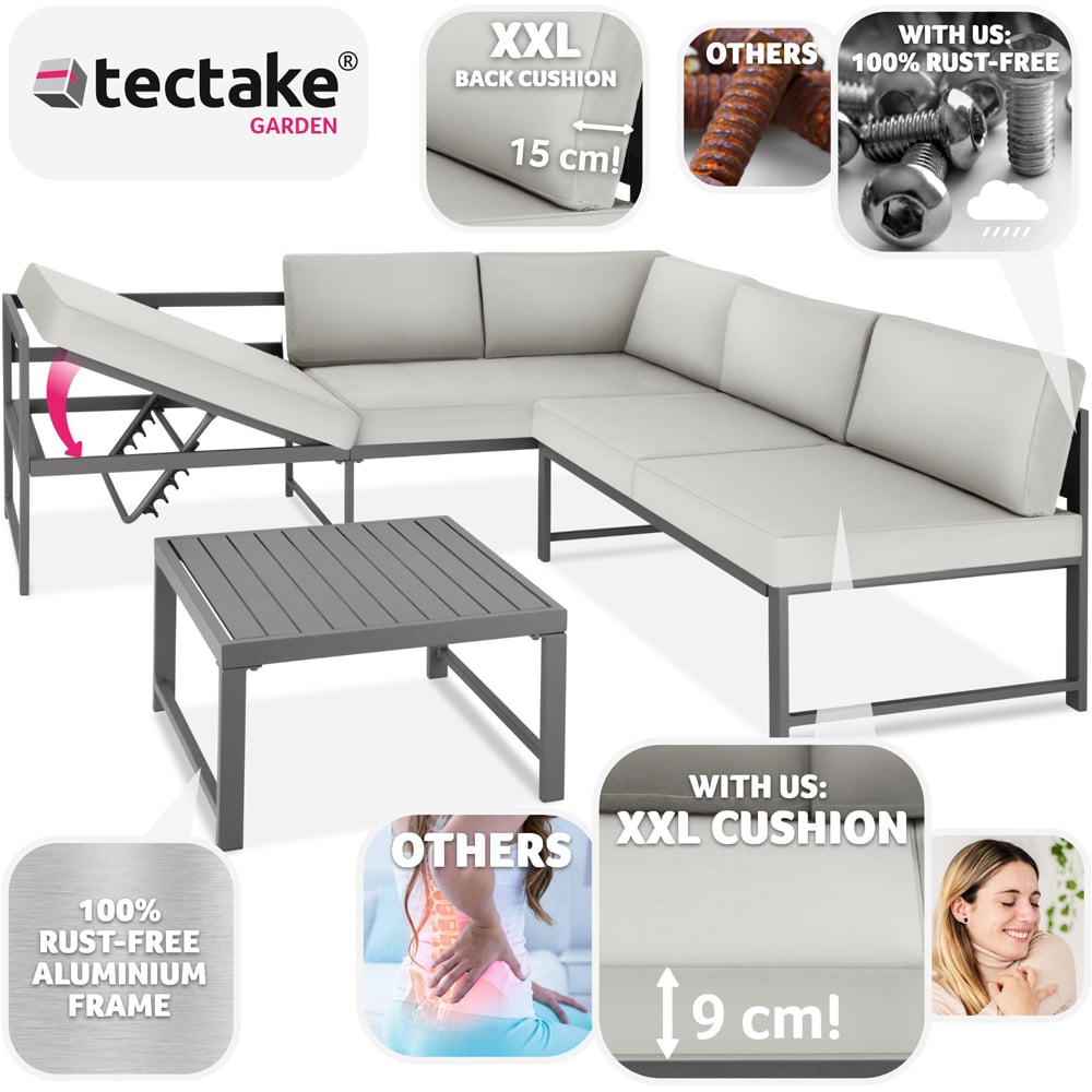 tectake Faro 5 Seater Grey Reclining Garden Sofa Set Image 3