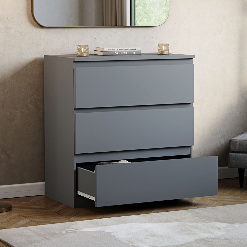 VIDA DESIGNS Denver 3 Drawer Grey Chest of Drawers Image 5