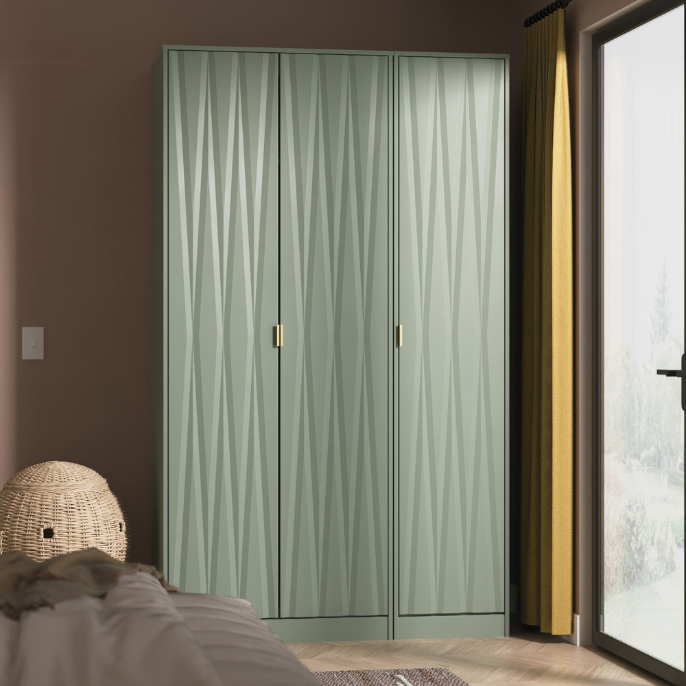 Crowndale Diamond 3 Door Reed Green Tall Wardrobe Ready Assembled Image 9