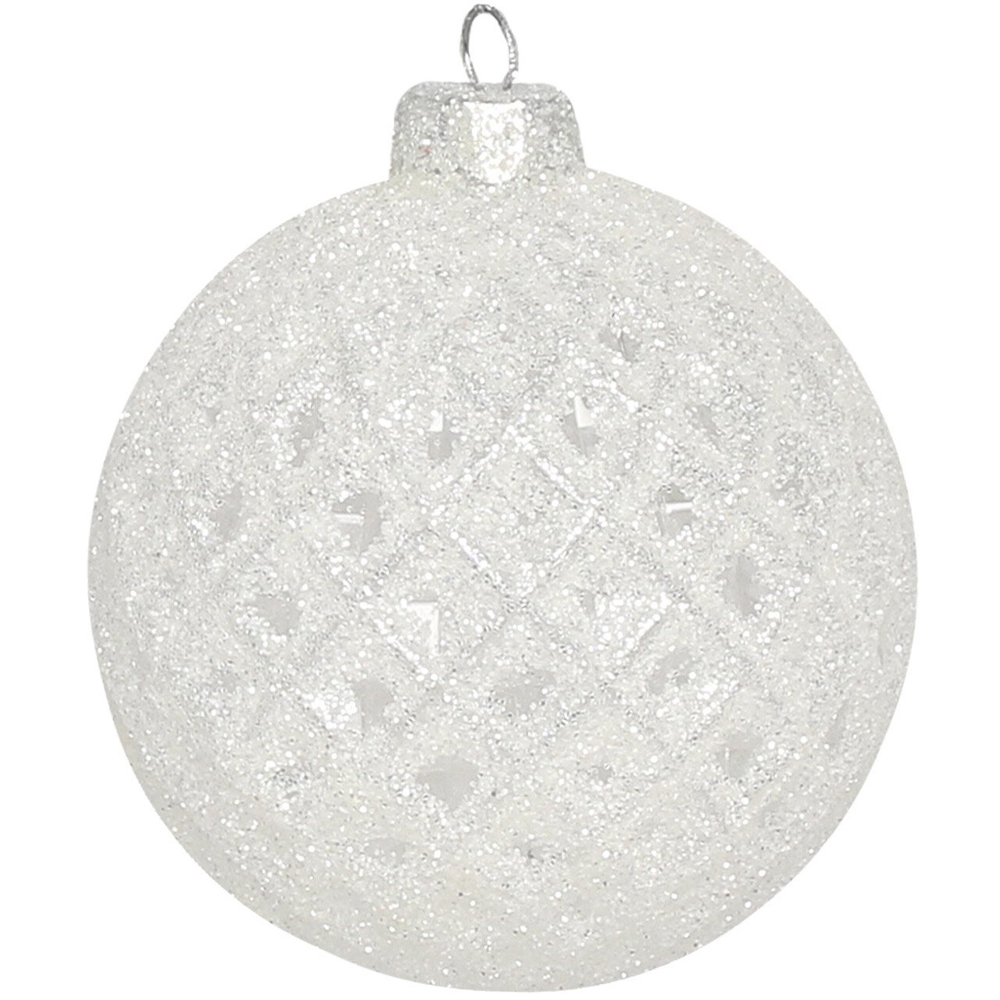 Single Alpine Lodge White Glitter Frosted Bauble in Assorted styles Image 3