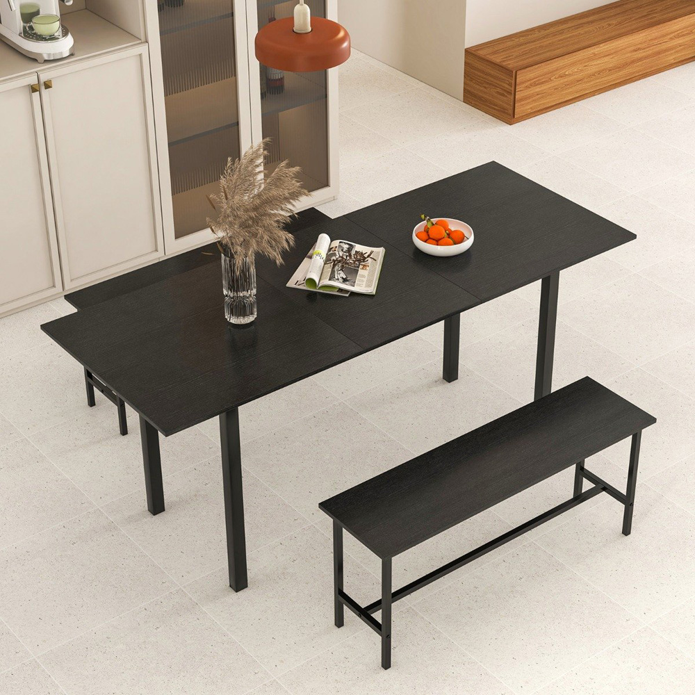 Costway 6 Seater Extending Dining Bench Set Black Image 4