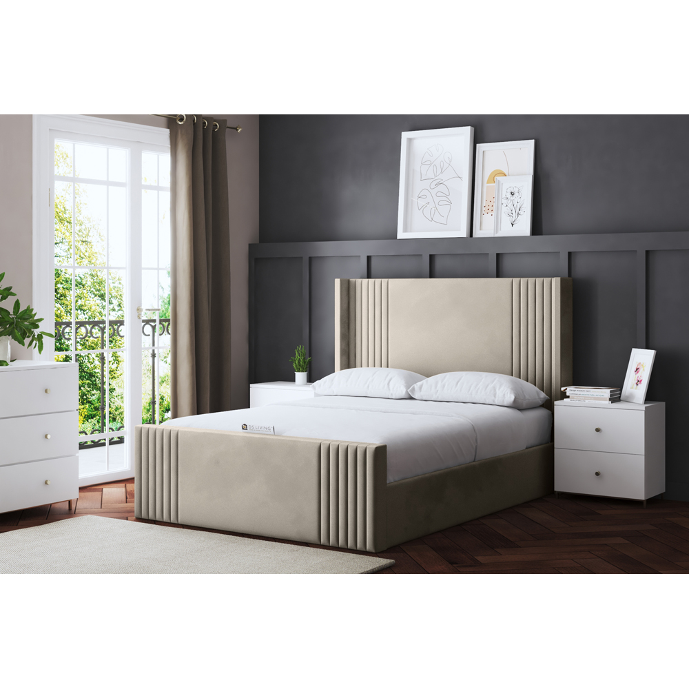 DS Living Elara Small Double Cream Winged Panel Bed Frame with Headboard Image 5