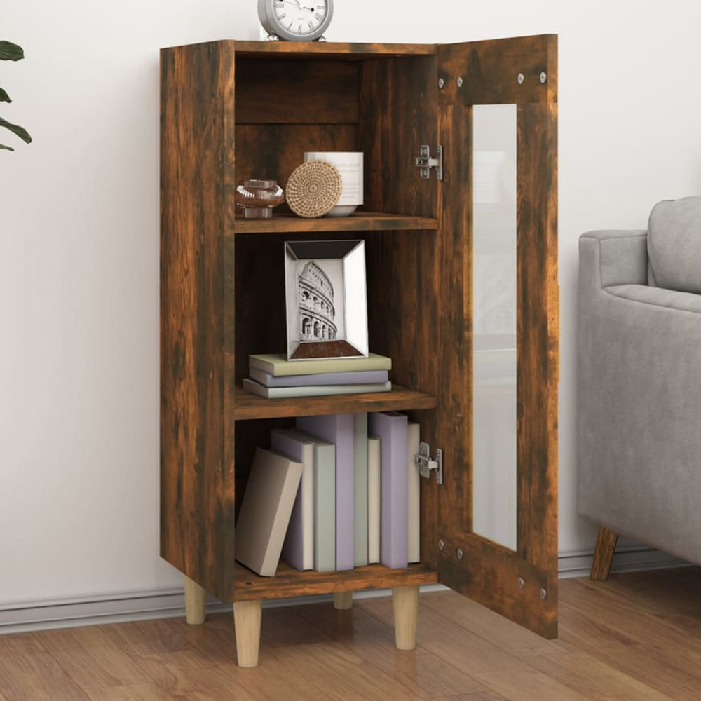vidaXL Single Glass Door Smoked Oak Sideboard Image 1