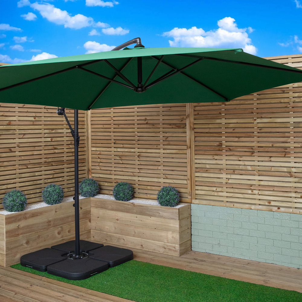 Samuel Alexander Green Cantilever Banana Parasol with Crank Handle and Base Weights 3m Image 2