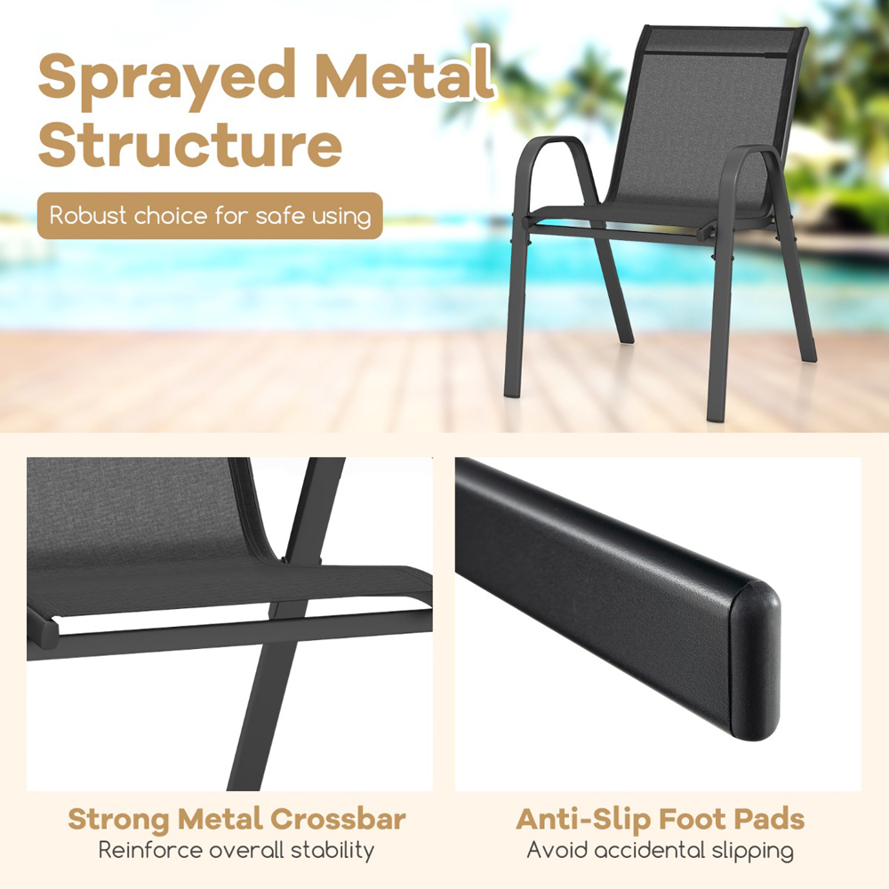 Costway Set of 2 Black Stackable Metal Dining Chairs with Armrest Image 7