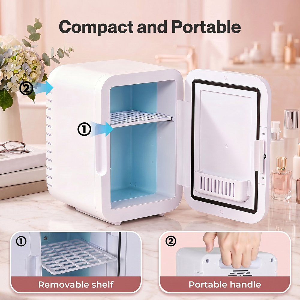 Spector White Portable Cooler Warmer Mini Fridge with LED Makeup Mirror 5L Image 5