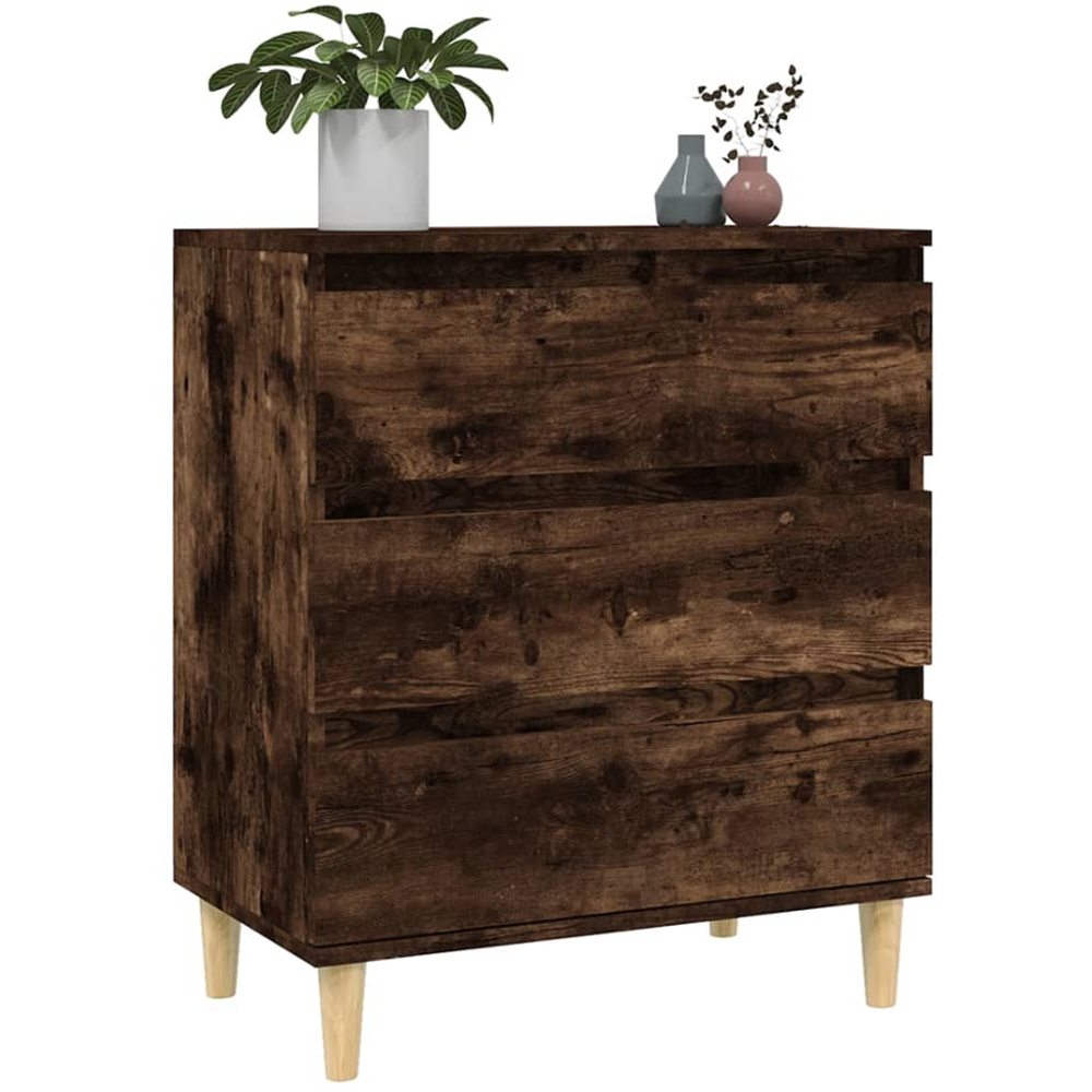 vidaXL 3 Drawer Smoked Oak Sideboard with Wooden Legs Image 4