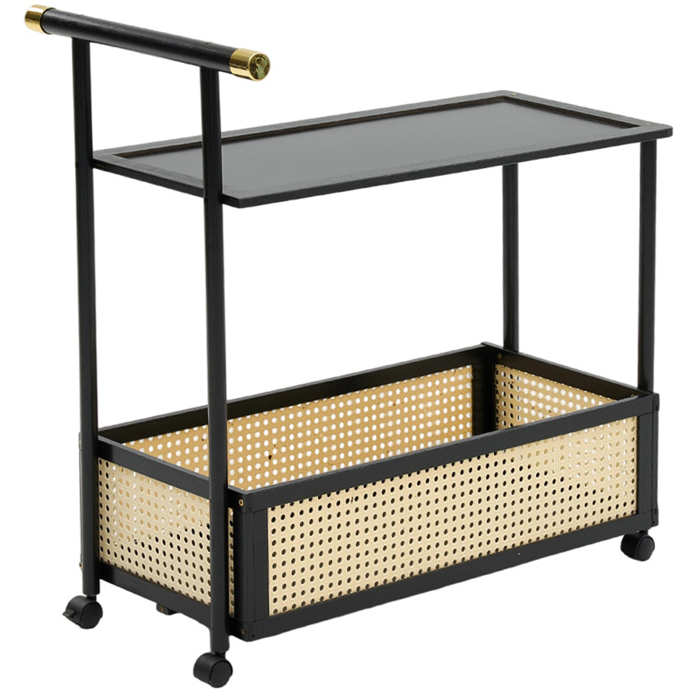 Living and Home 2-Tier Black Faux Rattan Side Table with Castors Image 2