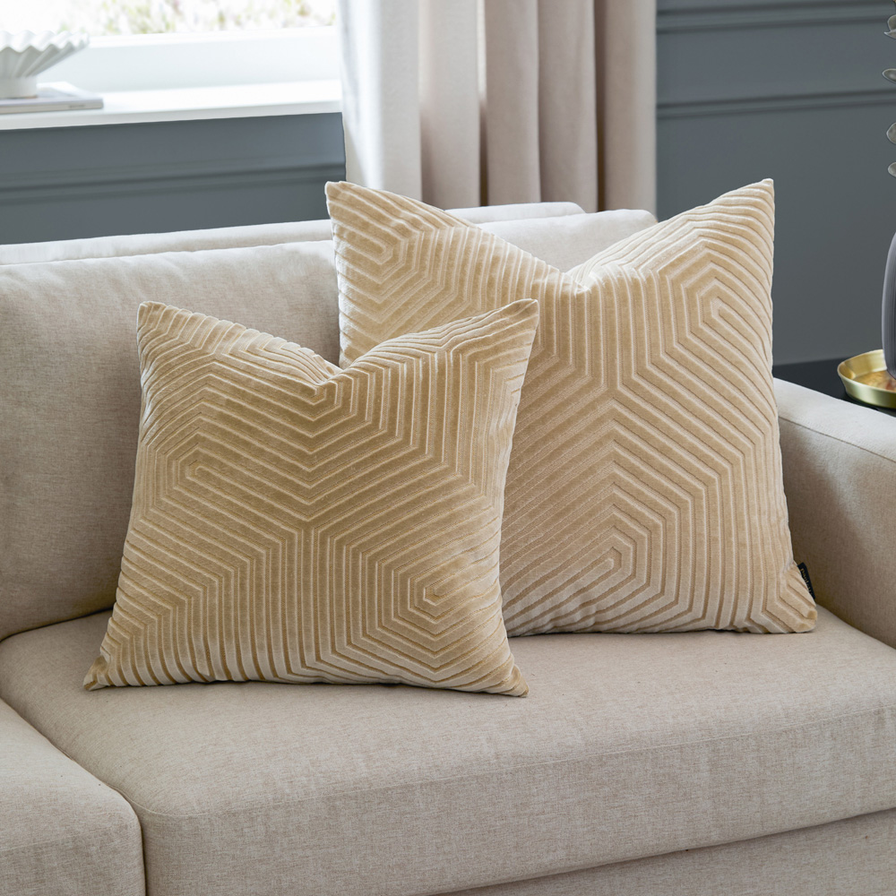Paoletti Evoke Cut Ivory Velvet Cushion 55 x 55cm Image 5