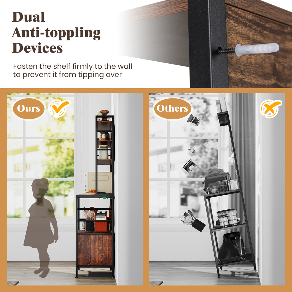 Costway Reddish Brown Bakers Rack with Power Outlet Image 5