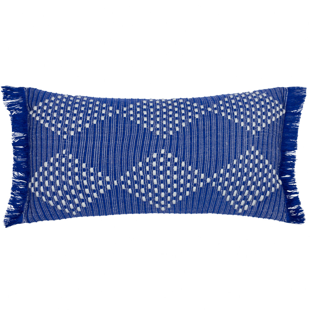 furn. Kadie Cobalt Woven Feather Filled Cushion 30 x 70cm Image 1