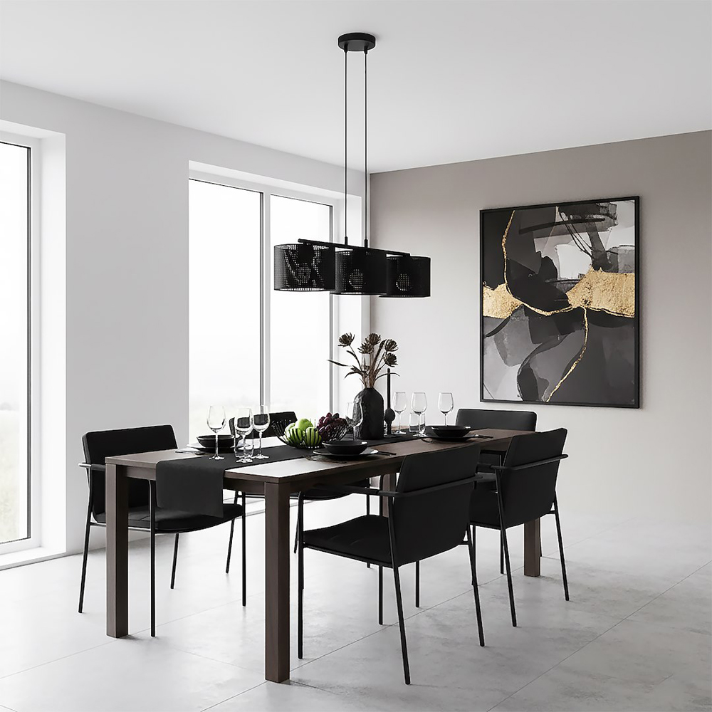 Emibig Lux 3 Light Cylindrical Shade Black E27 Ceiling Pendant Light Image 4