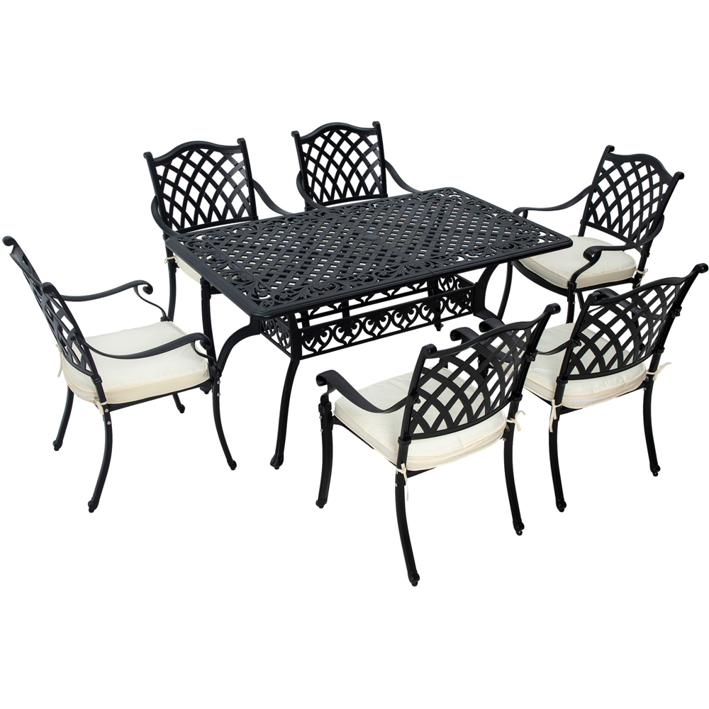 Outsunny Aluminium 6 Seater Garden Dining Set with Umbrella Hole Black Image 2