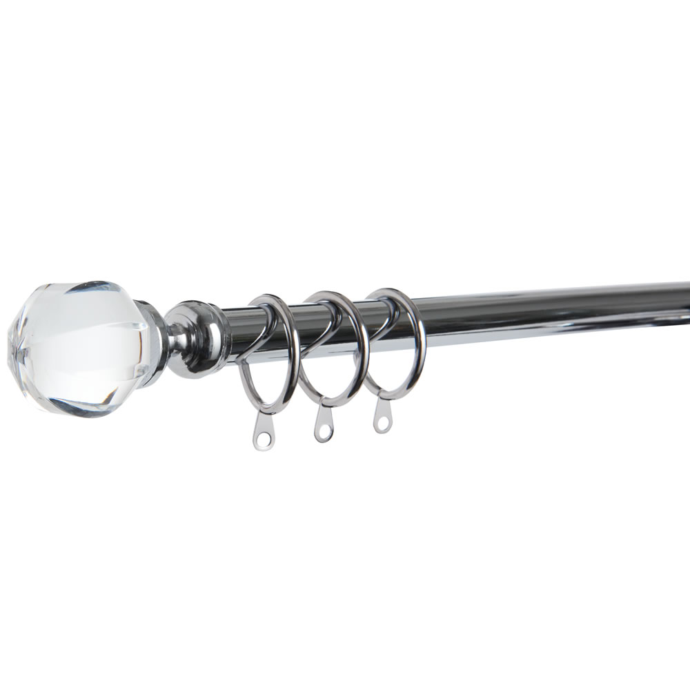 Wilko 170 - 300cm Extendable Chrome Curtain Pole with Clear Ball Image 2