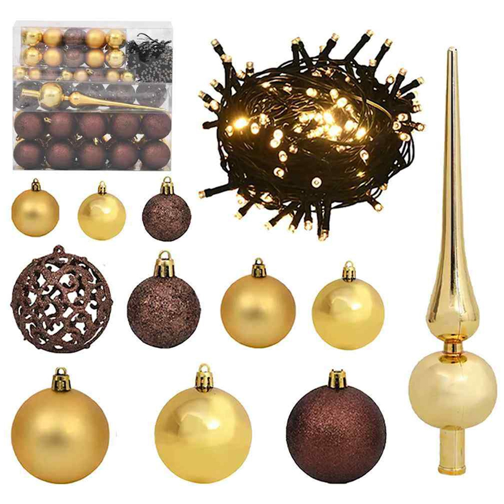 vidaXL Pre-Lit Gold and Bronze Baubles Green Artificial Christmas Tree 6ft Image 3