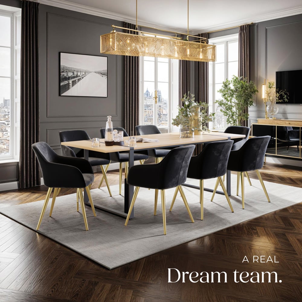 tectake Marilyn Set of 4 Black and Gold Velvet Look Padded Accent Chairs Image 8