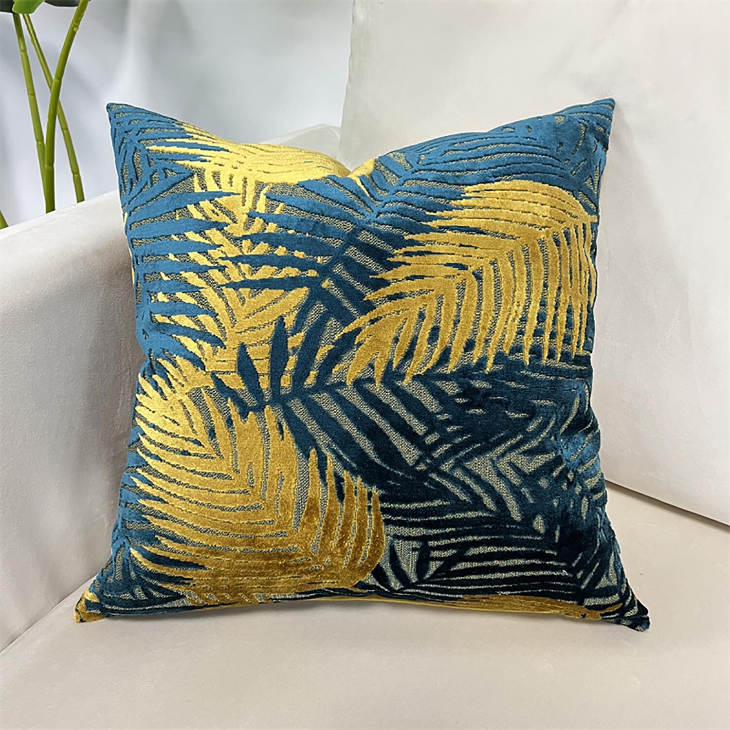 Palm Velvet Cushion - Teal Image 2