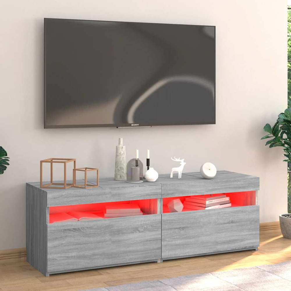 vidaXL 2 Door 2 Shelf Grey Sonoma TV Cabinet with RGB LED Lights Image 8