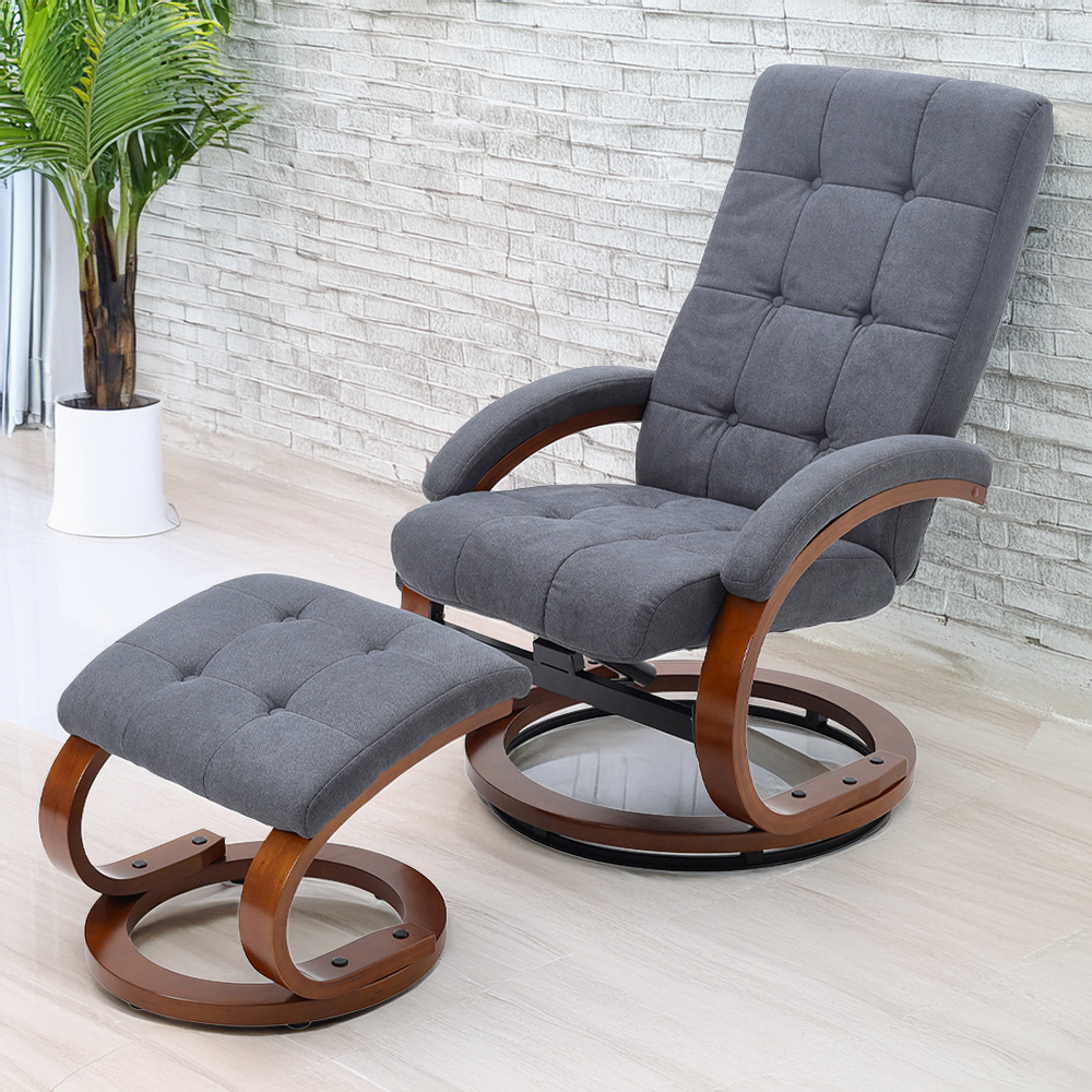 Living and Home Textured Velvet Lounge Recliner with Footrest Image 1