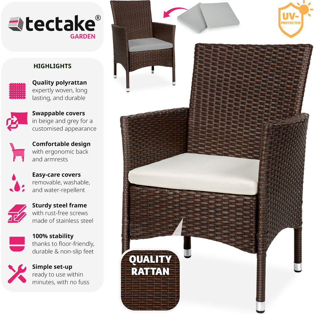 tectake Nantes Set of 2 Brown and Beige Polyrattan Garden Chair Image 6