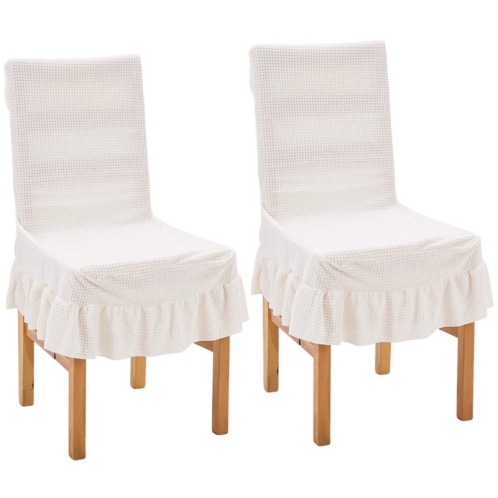 Living and Home Beige Dining Chair Cover with Ruffled Skirt and Fabric Tie Set of 2 Image 1