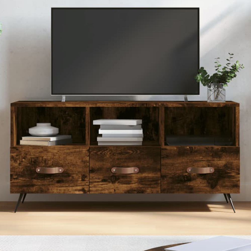 vidaXL 3 Drawer 3 Shelf Smoked Oak TV Cabinet Image 1