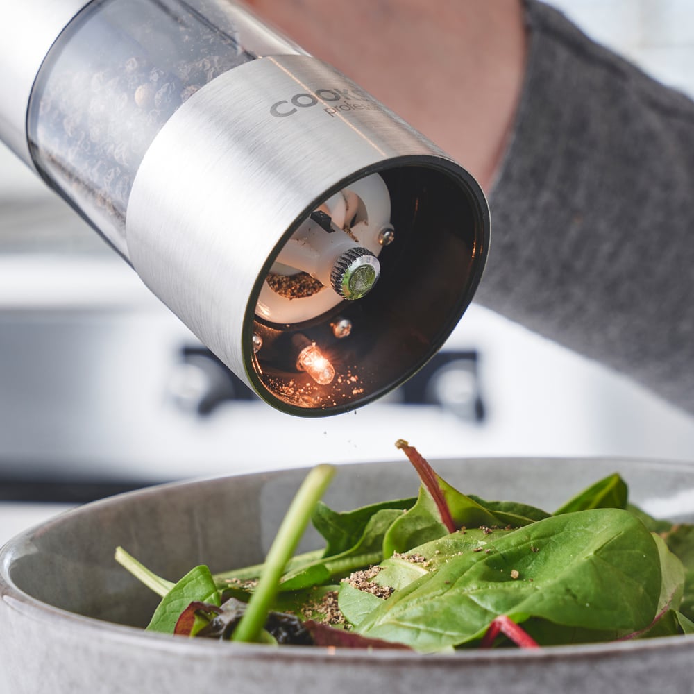 Cooks Professional Electric Silver Salt and Pepper Mill Grinder with Stand Image 5