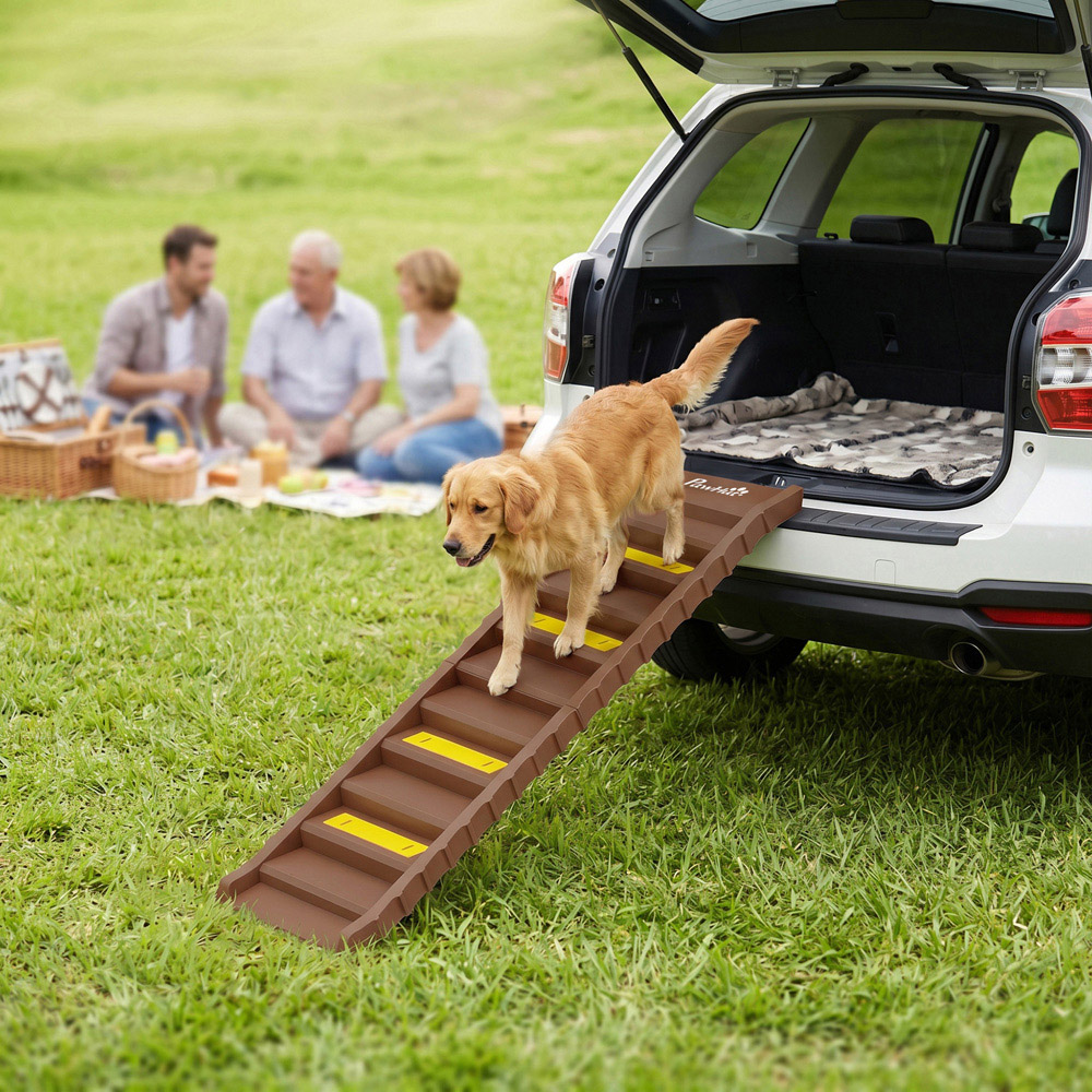 PawHut Brown Foldable Non-Slip Dog Car Ramp Image 3