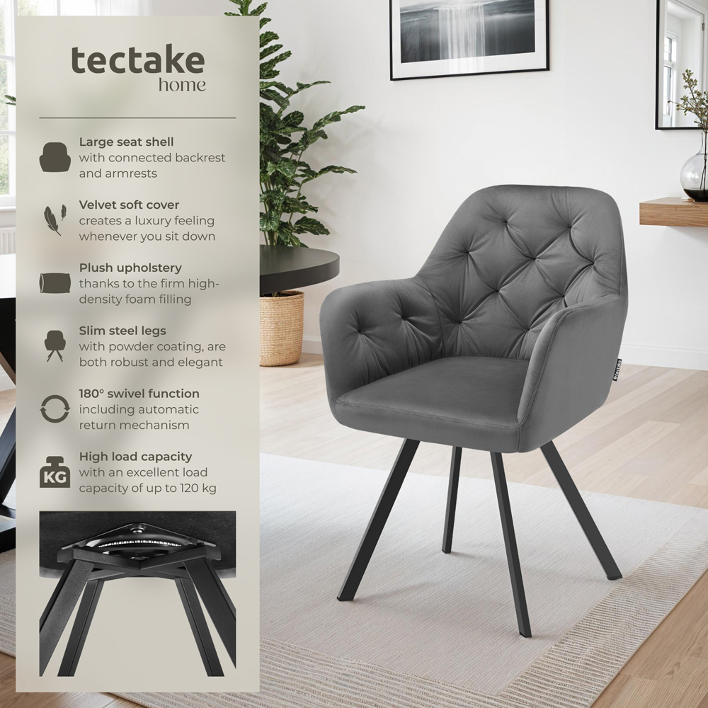 tectake Lucia Anthracite Quilted Swivel Armchair Image 3
