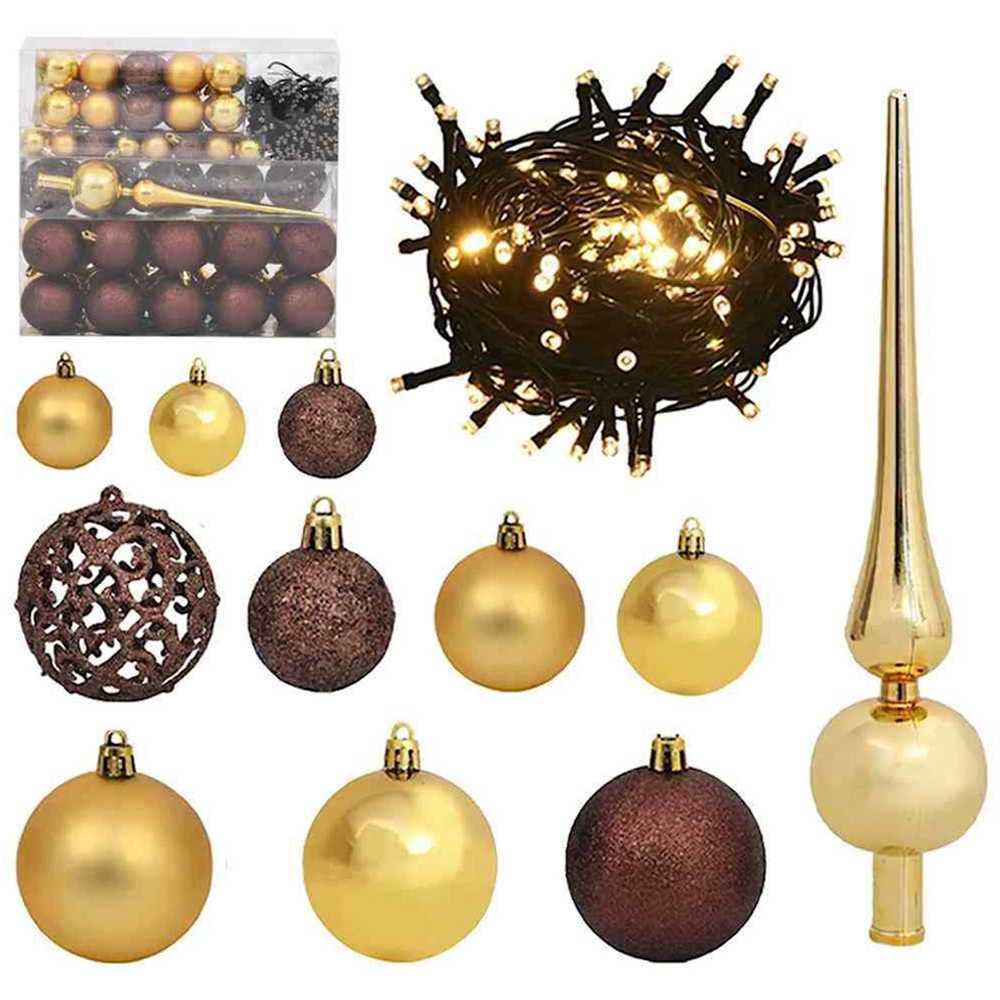 vidaXL Pre-Lit Gold Baubles Green Artificial Christmas Tree 6ft Image 2