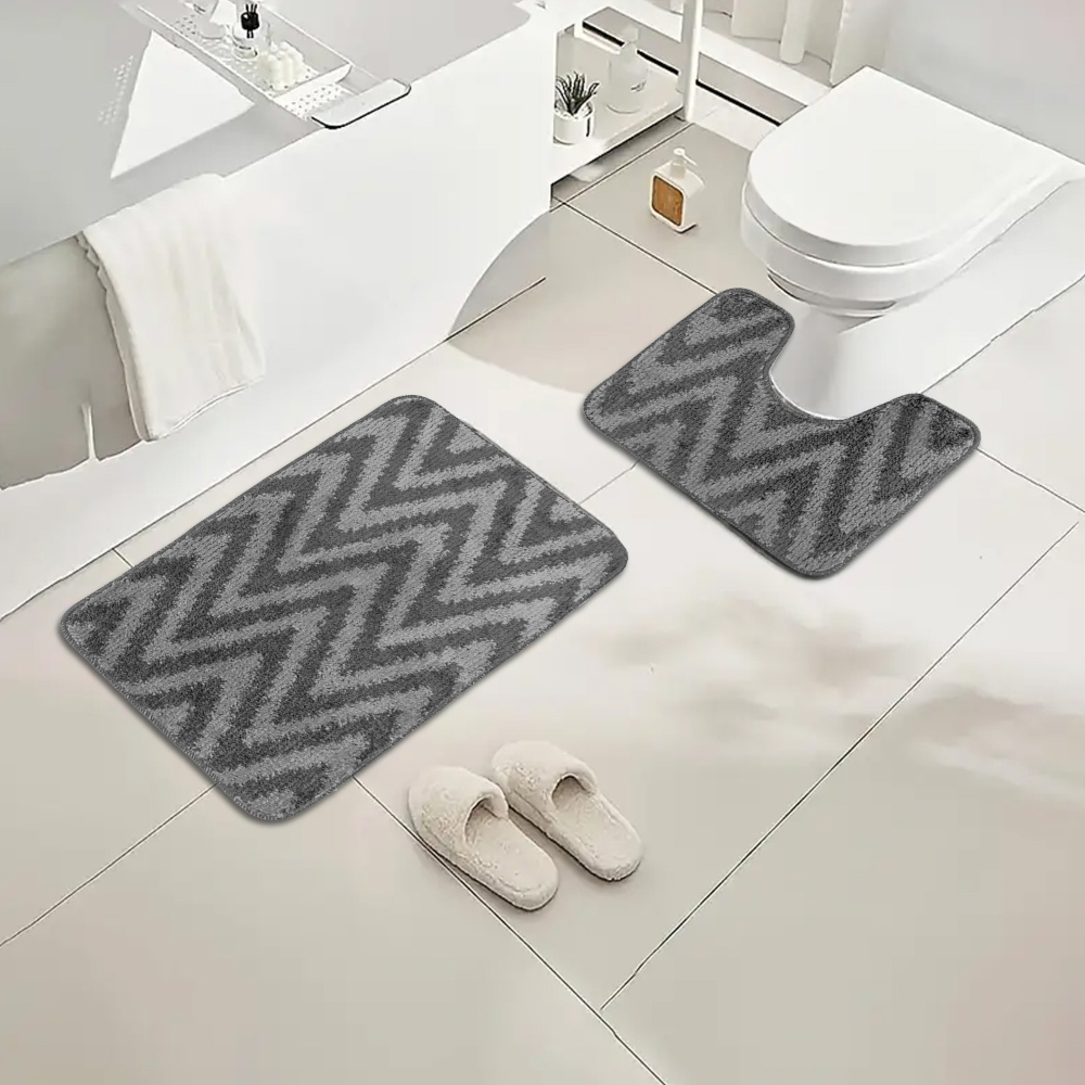 Velosso Chevron Stripe Grey Bath Mat Set Image 2