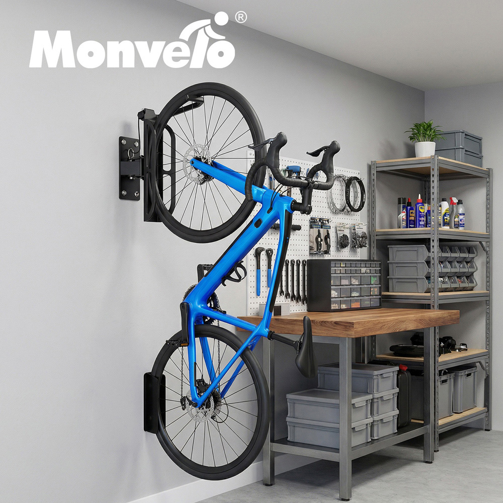 Monvelo Black Carbon Steel Vertical Wall Mounted Swivel Bike Rack 4 Piece Image 8