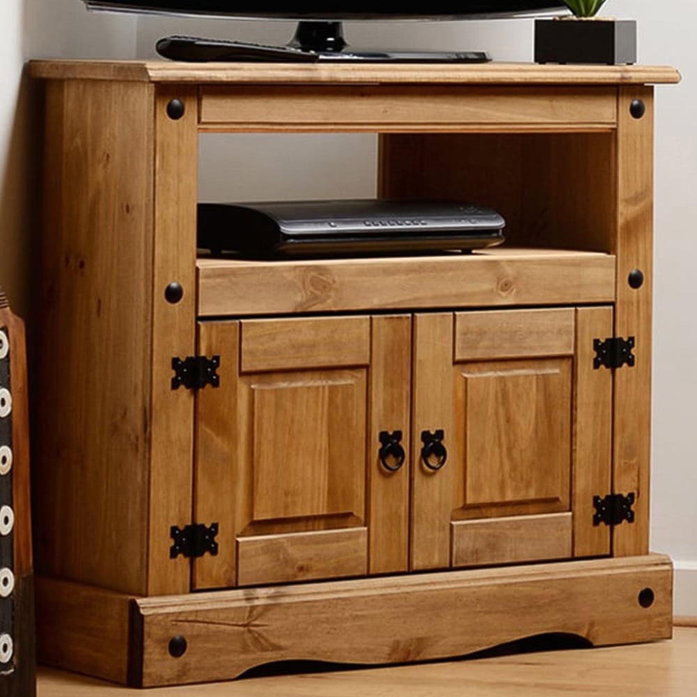 Seconique Corona 2 Door Distressed Waxed Pine Corner TV Cabinet Image 1