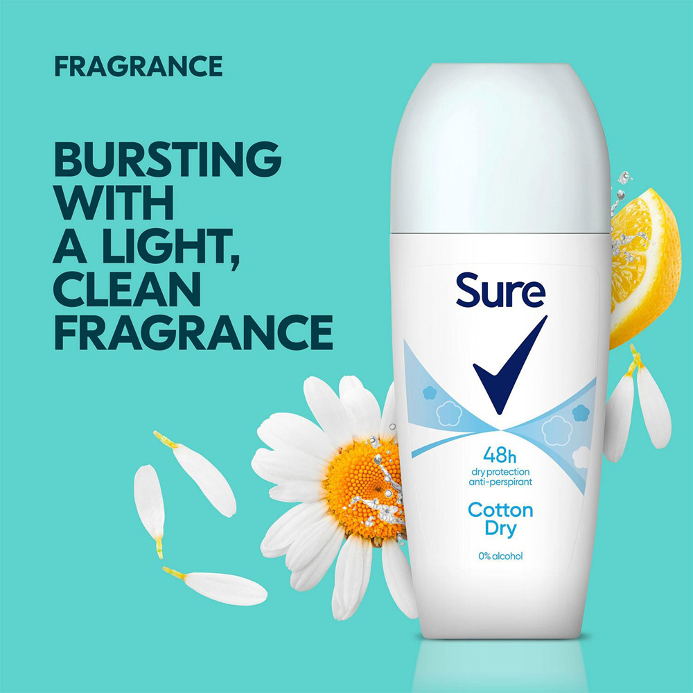Sure Women Cotton Dry 48H Protection Anti-Perspirant Roll On Deodorant 50ml 30 Pack Image 3