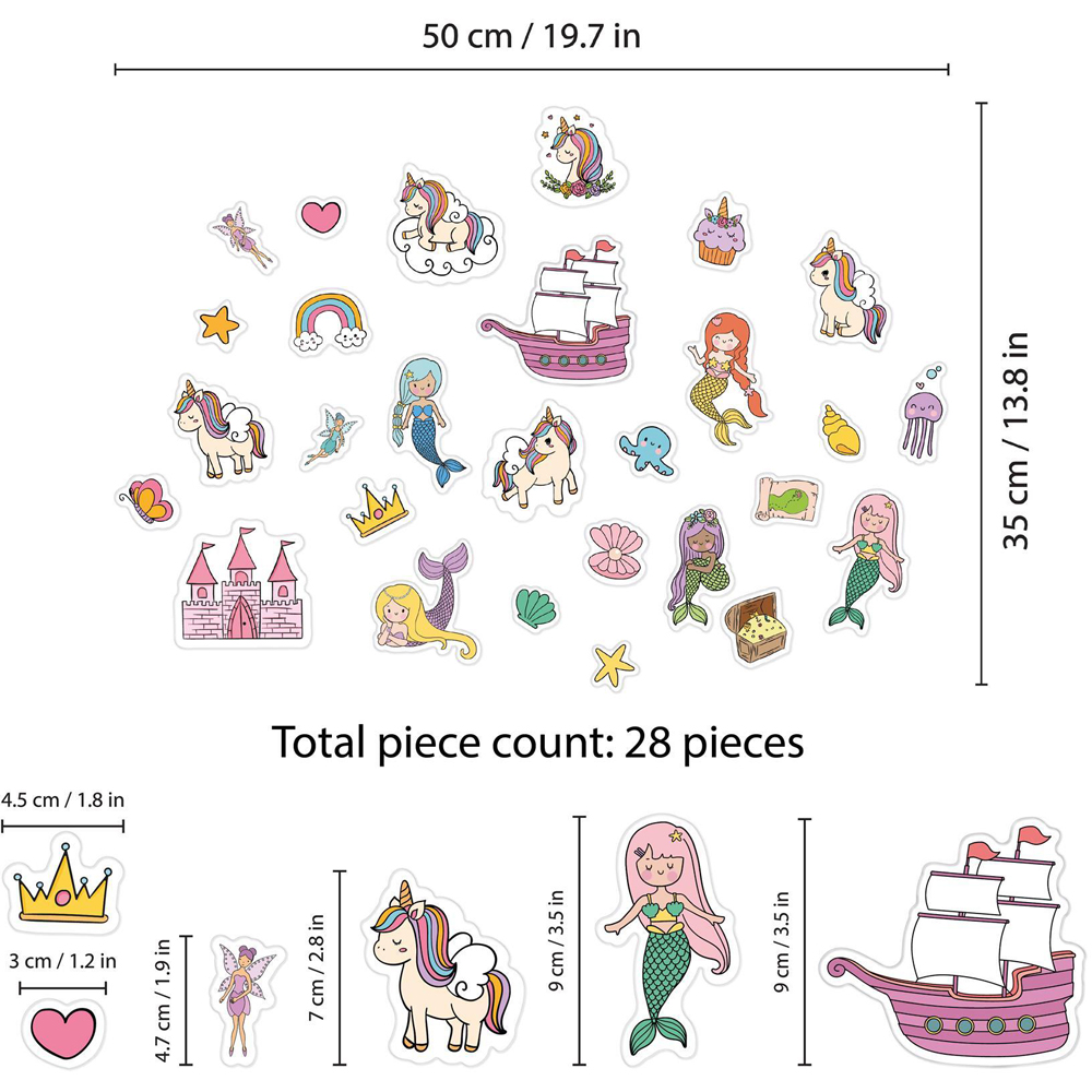 Walplus Magical Unicorns and Mermaids Double Sided Reusable Gel Window Sticker 28 Piece Image 6
