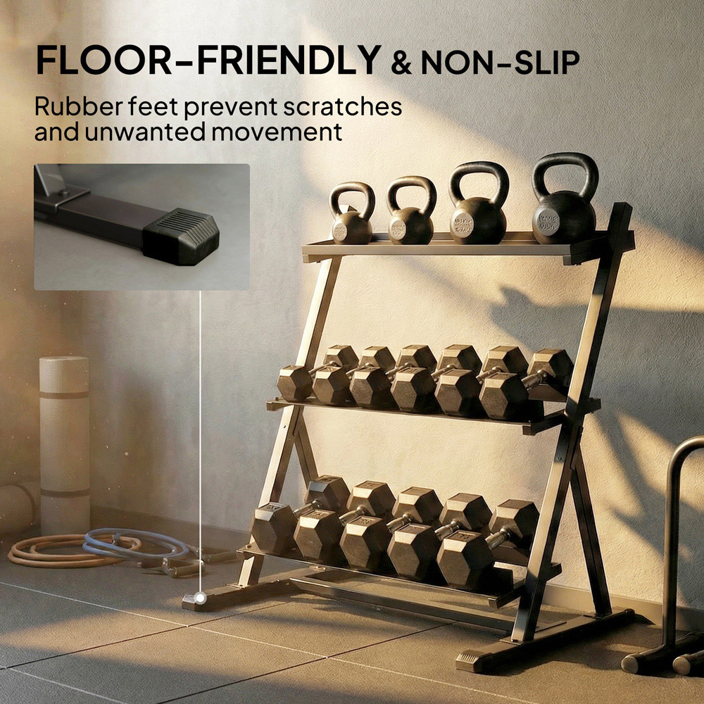 SPORTNOW 3-Tier Black Heavy-Duty Dumbbell Rack Image 6
