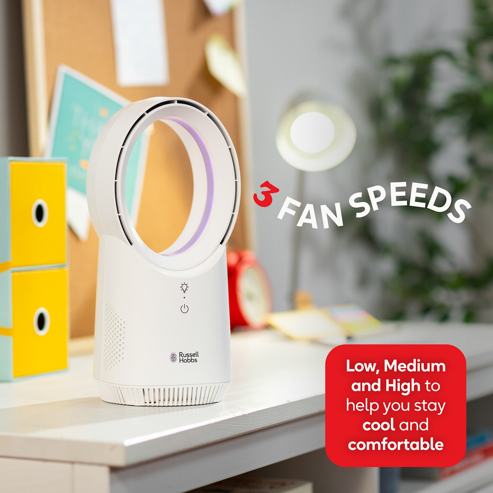 Russell Hobbs White Quiet Bladeless Compact Desk Fan with USB Image 7