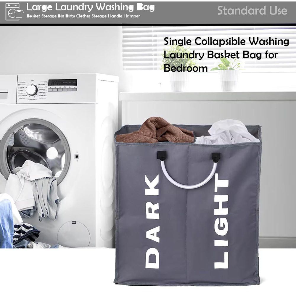 ATEK Double Compartment Dark Grey Collapsible Laundry Basket Image 3