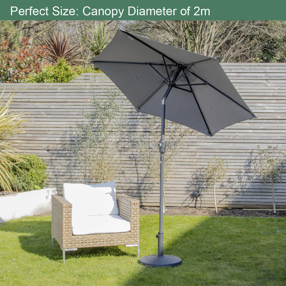 GardenKraft Charcoal 6 Ribs Crank and Tilt Parasol 2m Image 3