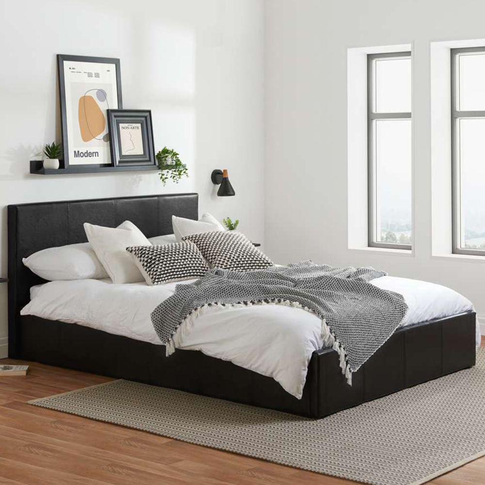 Berlin Double Black Faux Leather Ottoman Bed Image 1