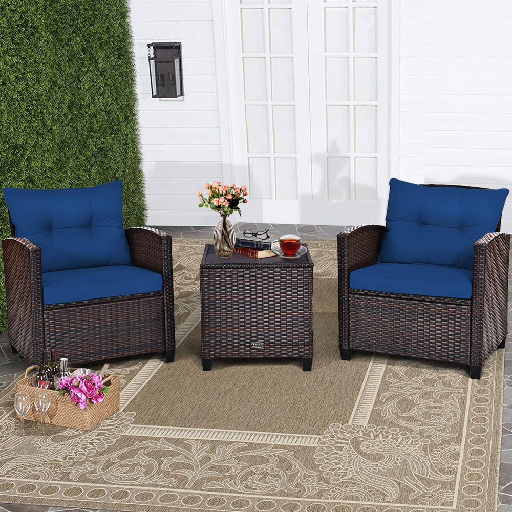 Costway 2 Seater Rattan Patio Bistro Set Navy Image 1