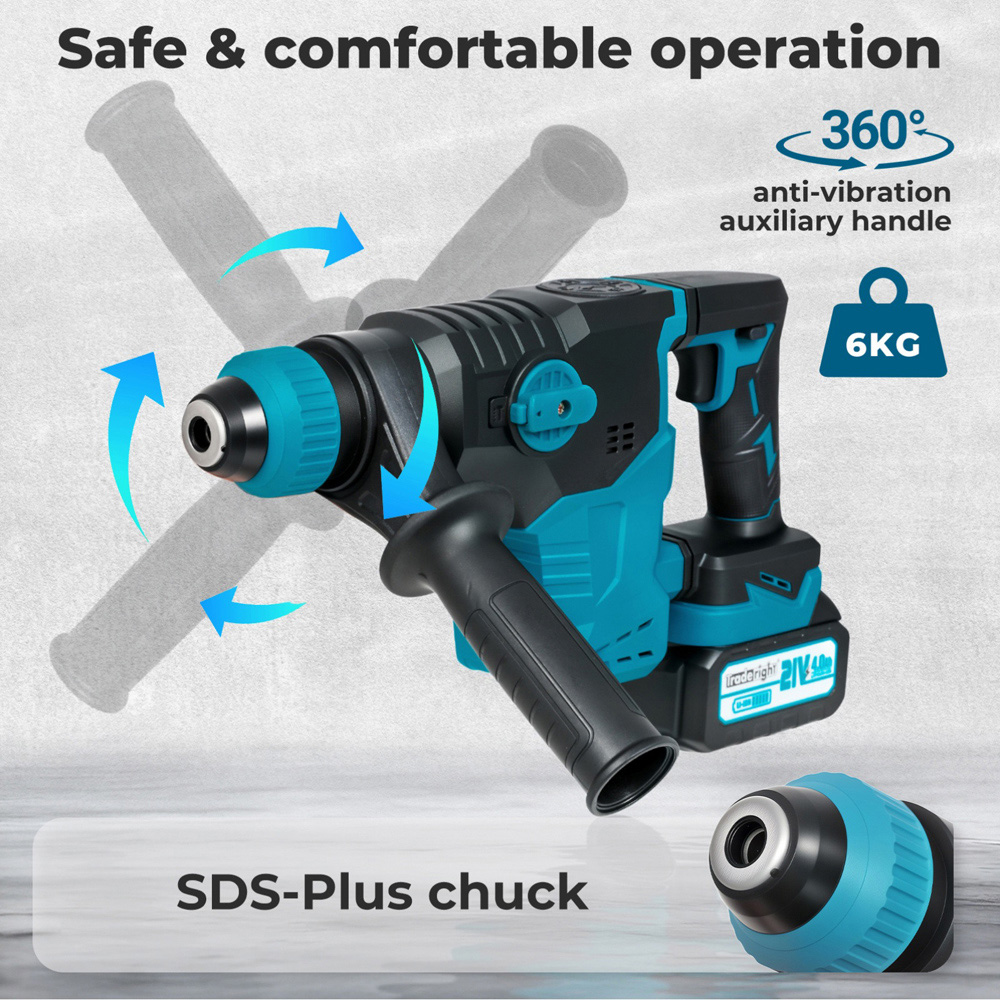 Traderight HW0302-UK SDS Plus Cordless Rotary Hammer Drill with Accessories 21V Image 7