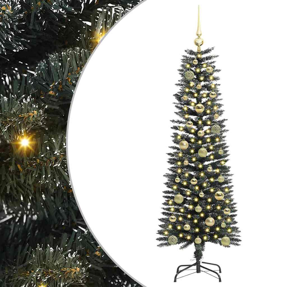 vidaXL Pre-Lit Gold Baubles Green Artificial Christmas Tree 5ft Image 2