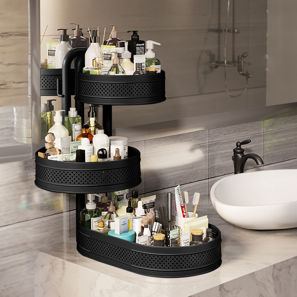Living and Home Black 3 Tier Metal Kitchen Rotating Spice Rack Image 2