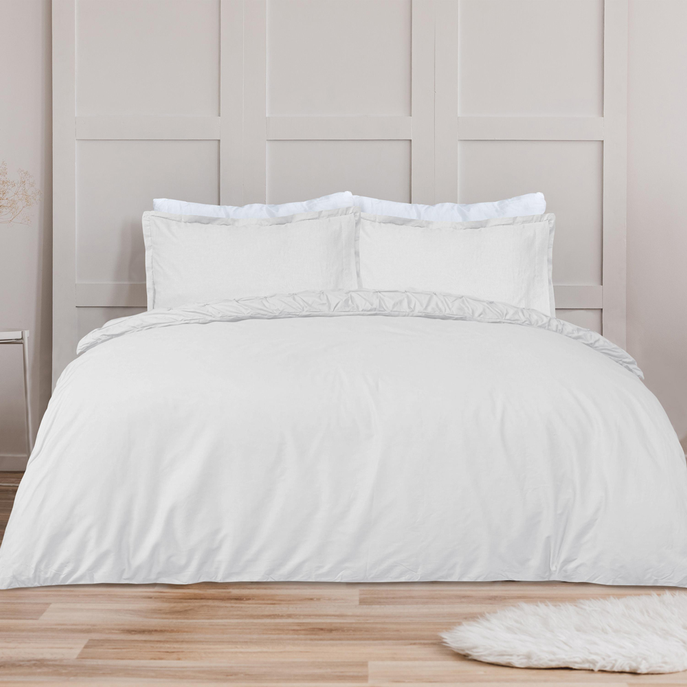 Smart Living Super King Size White Rouched Pleat Duvet Cover Set Image 3